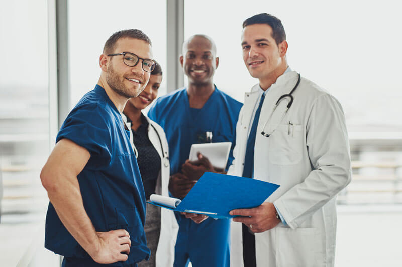 doctor leading a medical team at hospital